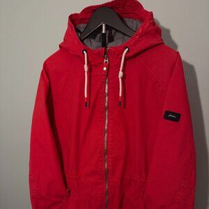 Joules Women's Red Waterproof Hooded Rain Jacket Stylish with Drawstring Waist 2